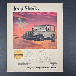 1987 Jeep Wrangler Sahara Sheik Vintage Print Ad Neon Palm Tree Sand Desert Shop